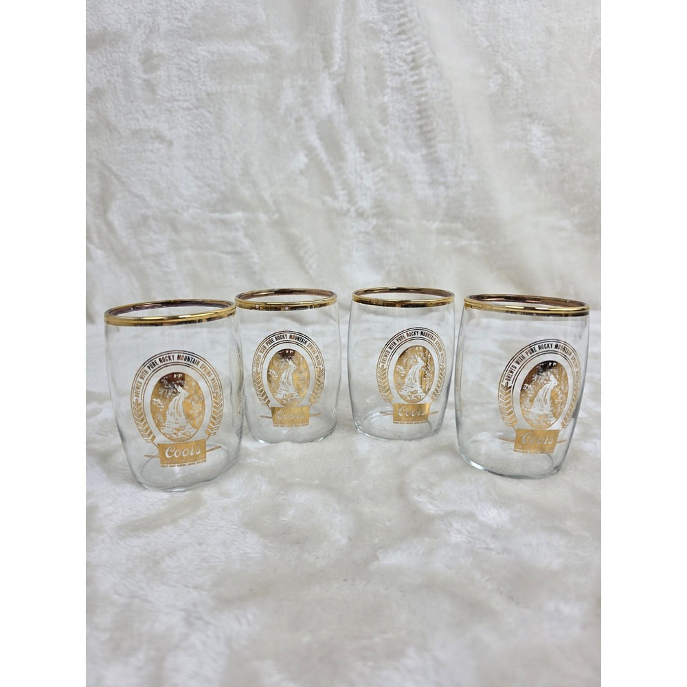 Vintage‎ COORS Beer Barrel Gold Rim Sampler Drink Glasses Set of 4